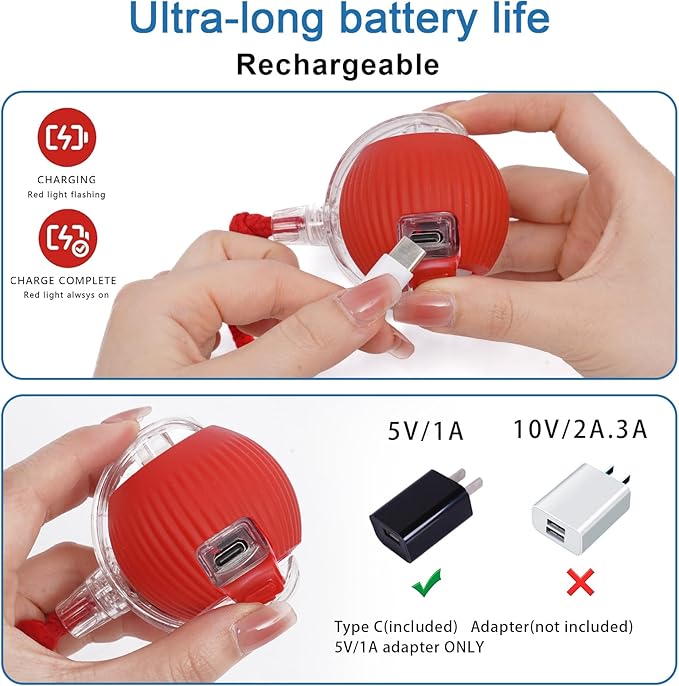 Moterej Interactive cat Toys for Indoor Cats, Speedy Tail 3.0 Cat Toy, Motion Activate cat Toy Ball，Automatic Toys for Bored Indoor Cats, Speedy Tail 2.0 Cat Toy, Rechargeabl(Red)