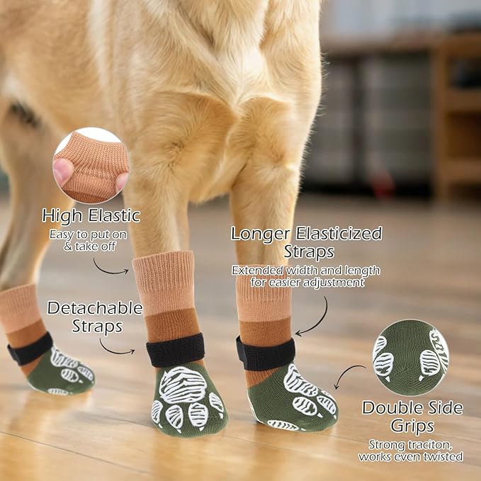 EXPAWLORER Anti Slip Dog Socks to Prevent Licking Paws, Dog Shoes for Cold Winter, Dog Booties for Hardwood Floors, Dog Boots & Paw Protectors with Grippers for Small Medium Large Senior Dogs XL