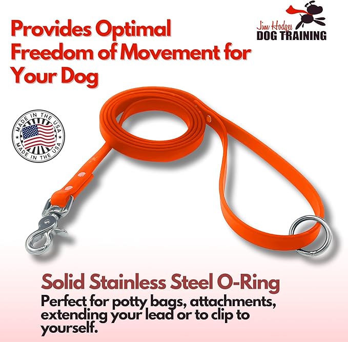 Gummy K9 Biothane Dog Leash, Professional Training Lead, Stainless Steel, New Advanced Safety Clasp, Weatherproof, Waterproof, Long Lasting, 6 Ft (5/8 Orange), Small, Medium, Large Dogs, Made in USA