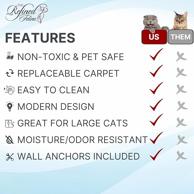 THE REFINED FELINE 60 Inch Lotus Branch Cat Shelf in Smoke Gray with Replaceable Carpet, Playing, Climbing, & Lounging Cat Shelves And Perches For Wall, Cat Hammock Bed Furniture for Large Cats