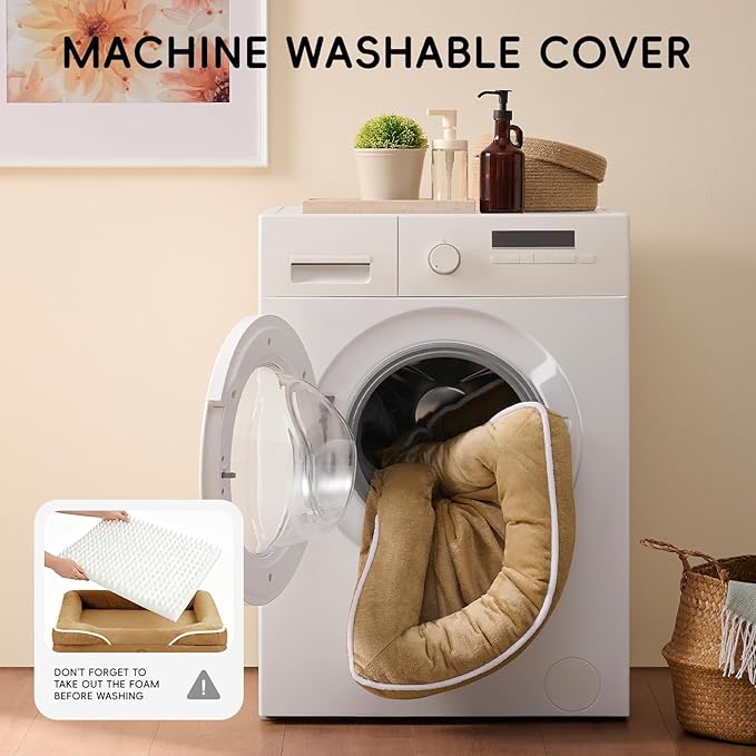 Homemate Dog Bed Medium Size Dog 28x23 inch with Orthopedic Foam Waterproof Outdoor Pet Cat Bed Sofa Supplies with Toy Dogs Crate Pad Couch with Removable Washable Cover & Non-Slip Botton Brown
