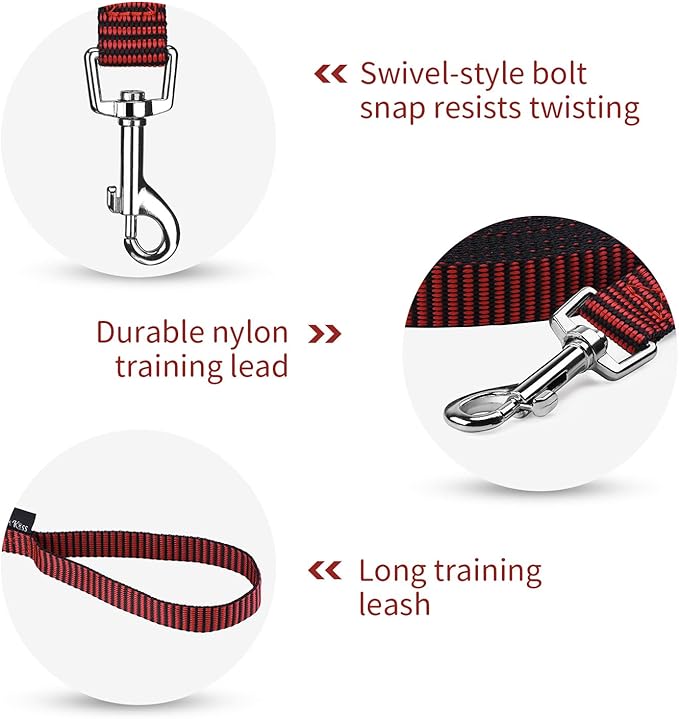 Hi Kiss Dog/Puppy Obedience Recall Training Agility Lead - 15ft 20ft 30ft 50ft 100ft Training Leash - Great for Training, Play, Camping, or Backyard(20ft,Black_red)