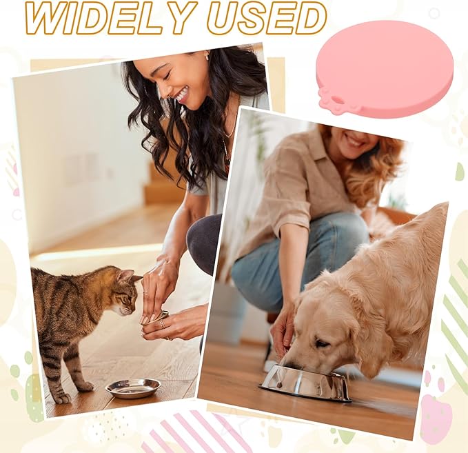 PETAXCELL Cat Food Can Covers Lids, Dog Food Can Lids with Spoons Silicone Toppers Reusable 3 Inch, (Pink, 2Sets), Intended for Dog/Cat/Pet Food