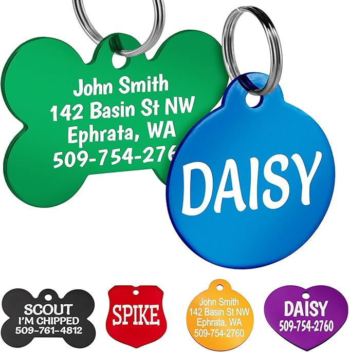 GoTags Dog Tags, Personalized Engraved Dog and Cat ID Tags for Pets, Custom Engraved on Both Sides, Various Shapes Including Bone, Round, Heart, Bow Tie, Star, and Badge (Round, Large - Pack of 1)