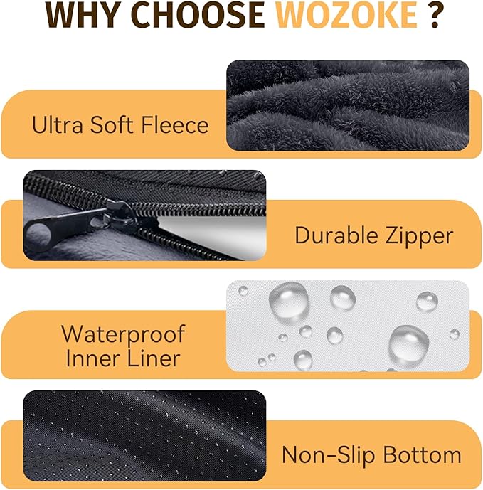 Orthopedic Washable Large Dog Bed: Waterproof Pet Bed with Bolsters - Removable Washable Cover for L XL XXL Large Sized Dog Bed - Non-Slip Bottom - Dark Gray