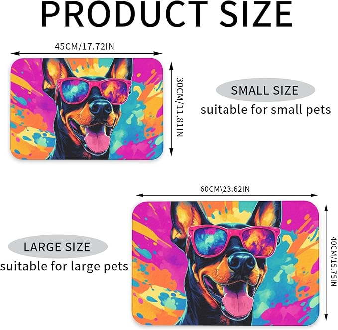 Doberman Food Mat for Floors Waterproof,Quick Dry Anti-Slip Dog Bowl Mats for Food and Water,Pet Feeding Mats,Pet Placemat for Messy Drinkers to Protect Floors,Pets Supplies 17.72×11.81in