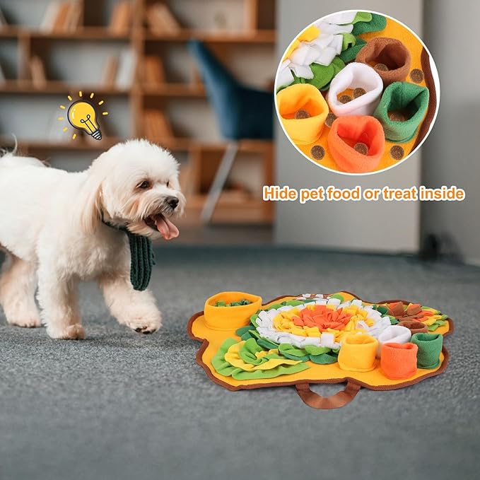 Pleasthome Snuffle Mat for Dogs, Interactive Slow Feeder Training Mat, Orange Sniffing Treat Mat for Small and Medium Dogs
