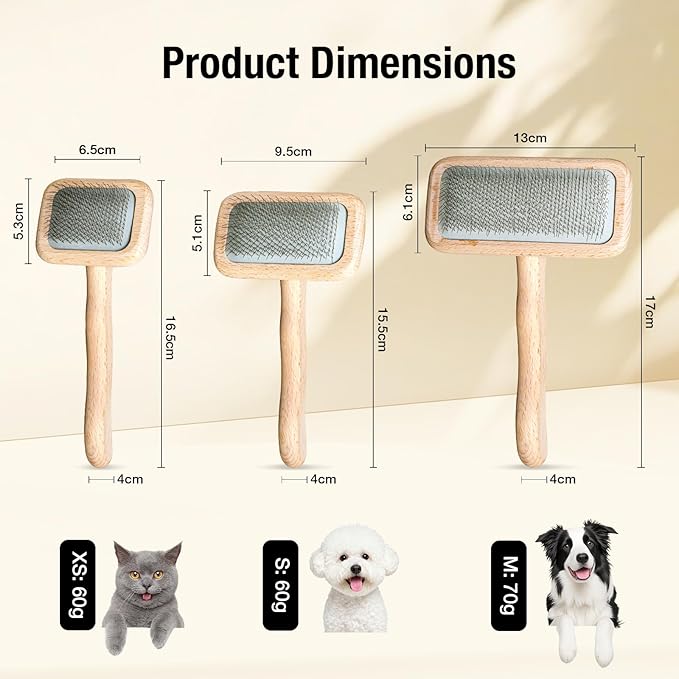 UTEE Slicker Brush for Small Dogs & Long-Haired Cats – 120° Curved Stainless Steel Pins for Gentle, Pain-Free Grooming, Soft Air Cushion & Beech Wood Handle