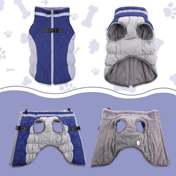 Lelepet Dog Coat Warm Dog Winter Coat Waterproof Dogs Jacket with Harness Built in Reflective Pet Fleece Vest Zip-Up Cold Weather Coats for Large Dogs Turtleneck & Windproof Coats Boxer Blue XL