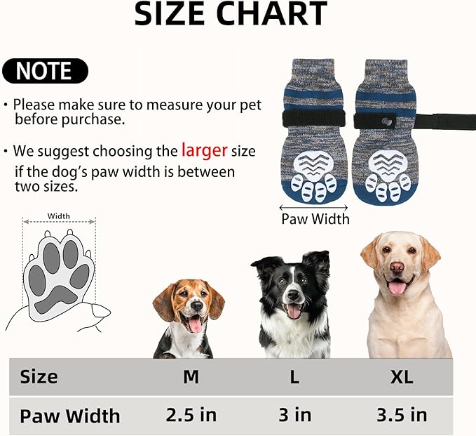 PUPTECK Anti-Slip Dog Socks with Double Sides Grips Booties, Traction on Hardwood Floors to Prevent Licking Paws, Dog Shoes for Cold Hot Pavement, for Medium Large Senior Dogs, Navy Blue M