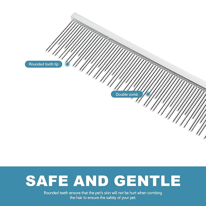 6 Inches Stainless Steel Pet Comb for Dogs & Cats, Metal Detangling Grooming Tool for Long & Short Haired Pets, Anti-Static Cat Comb with Rounded Teeth for Matted Fur Removal & Shedding Control