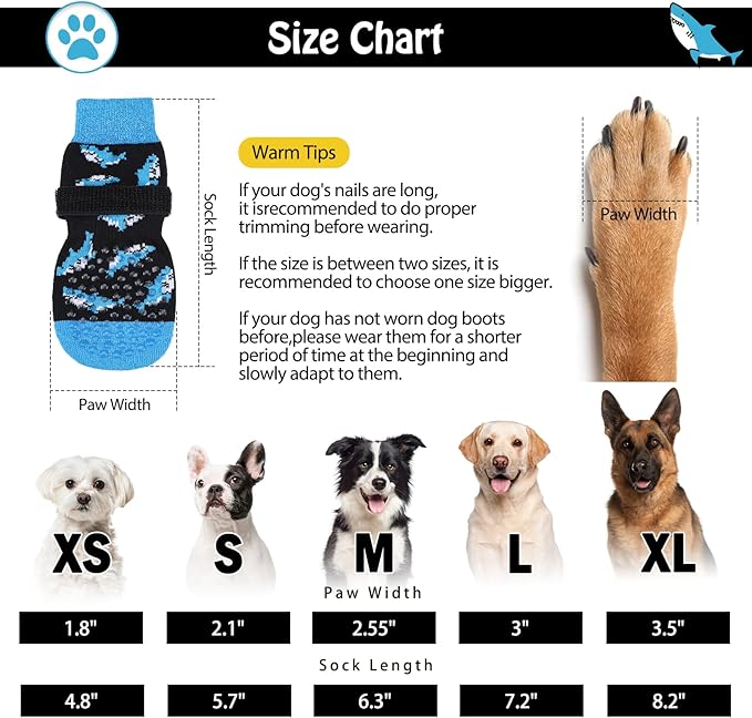 SCENEREAL Anti Slip Dog Socks to Prevent Licking Paws for Hardwood Floors, Double Sides Dog Shoes Boots & Paw Protectors for Hot/Cold Pavement, Dog Grippy Booties for Small Medium Large Senior Dogs