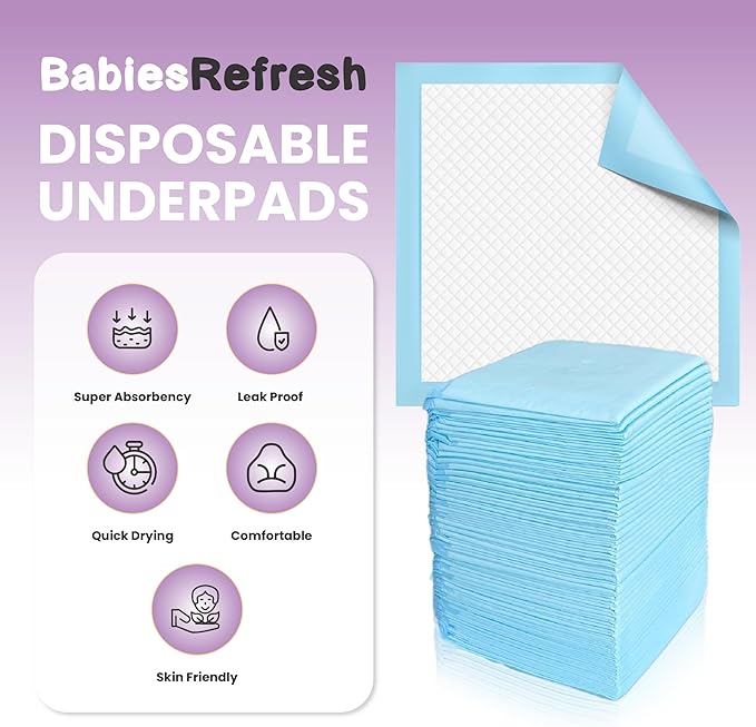 100 Count Super Absorbency Medium 22” x 22" Disposable Underpads, Leakproof Quick Drying for Multi-use for Babies, Puppy Pads and Adults, Chucks, Disposable Diaper Changing Pad for Baby, Blue
