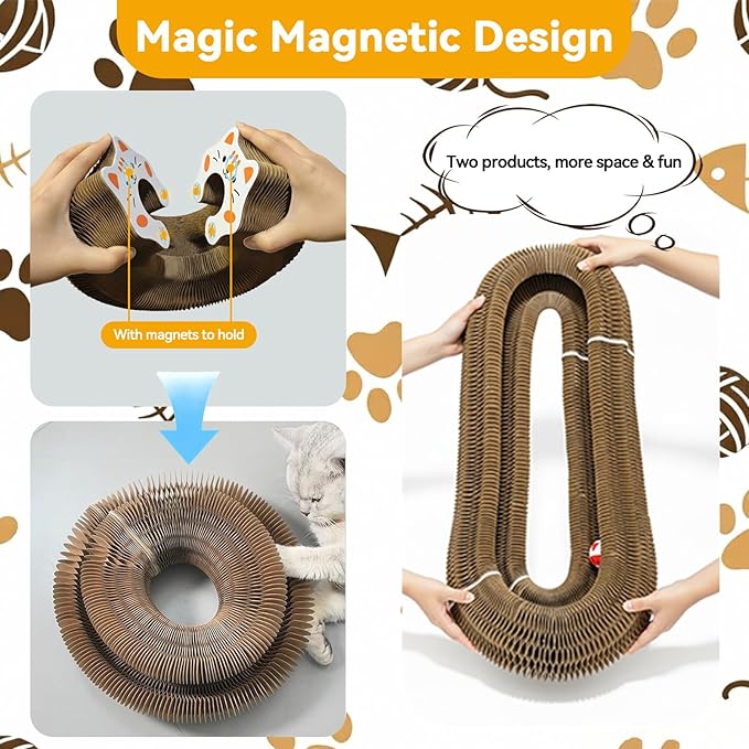 2Pcs Magic Organ Cat Scratcher, Foldable Accordion Cat Scratching Board with Toy Ball, Compact Cat Scratch Pad Kitty Kurlz Cat Toys for Indoor Cats, Stress Relief & Furniture Protection