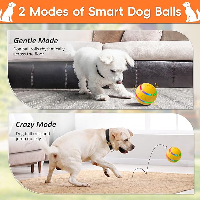 SUJF Interactive Dog Ball, Smart Interactive Dog Toys, Automatic Moving Vibrating Bouncing Pet Ball for Medium and Large Dogs, TPU Material, Rechargeable and Waterproof