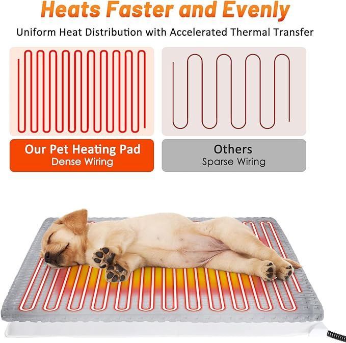 Cat Heating Pad, Waterproof Heated Cat Dog Bed with Adjustable Temperature & Timer, Electric Pet Mat for Indoor Cats Dogs, Chew Resistant Steel Cord（Small: 18"x16" Gray）
