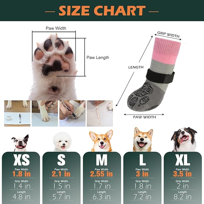 EXPAWLORER Anti Slip Dog Socks to Prevent Licking Paws, Dog Shoes for Cold Winter, Dog Booties for Hardwood Floors, Dog Boots & Paw Protectors with Grippers for Small Medium Large Senior Dogs Pink S