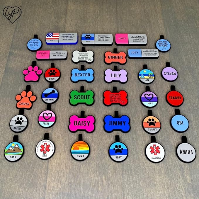 LYP Soundless Slide-On Collar Dog ID Tag - Designer Deep Engraved Silicone – Engraving Will Last - Pet ID Tags, Dog Tags, Cat Tags (US Flag, Large)
