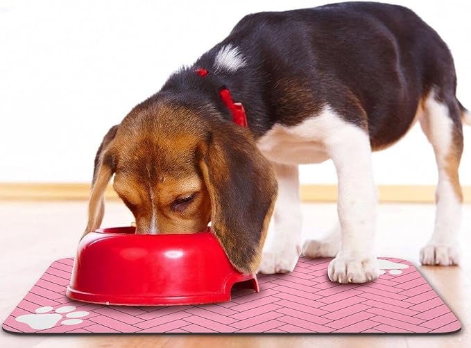 Dog Food Mats,Cat Absorbent Water Bowl Feeding Mats Pet Placemats for Food and Water Pink Wood 17 * 30 inch