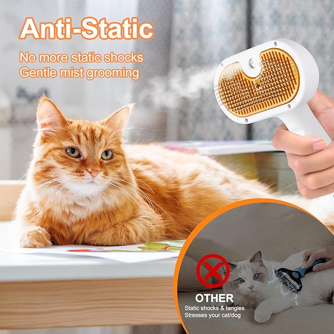 Pet Steam Brush Dog Cat 2025 New Grooming Comb for Shedding, Floating Hair, Smooth & Detangling, Gentle Cool Mist Softens Hair Reduces Static Helps Pets Who Dislike Bathing