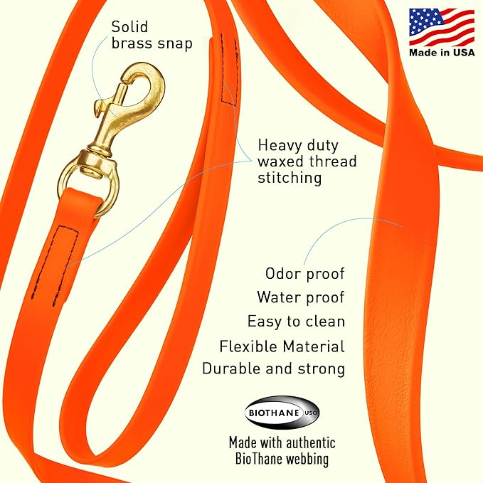 Viper Biothane Working Tracking Lead Leash Long Line for Dogs, 3/4" x 33ft, Hunter Orange