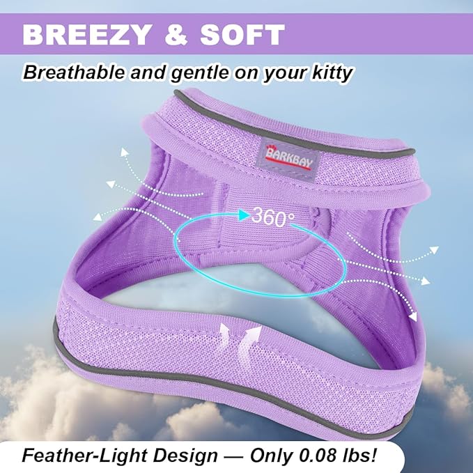 Cat Harness and Leash Set,Escape Proof Kitten Harness,Step in Adjustable Soft Lightweight,Easy Control,Reflective Strips Comfortable for Walking Travel(Violet Purple,M)