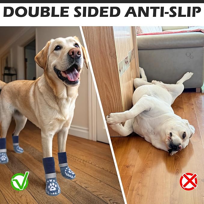 EXPAWLORER Dog Socks to Prevent Licking and Slipping, Winter Dog Shoes for Cold Weather Snow, Paw Protectors for Hardwood Floors Anti-Slip, Dog Booties for Small Medium Large Senior Dogs, Navy Blue M