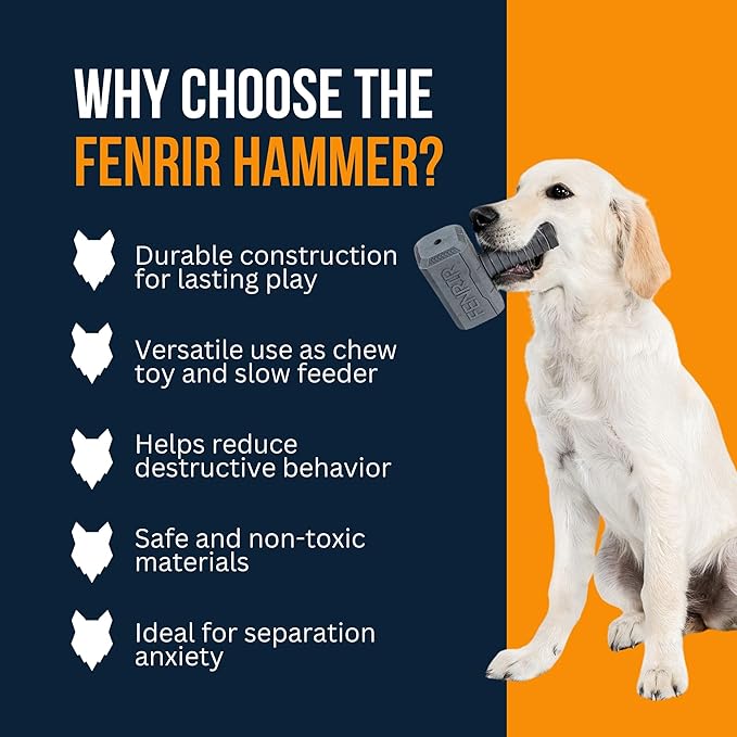 Fenrir Hammer Dog Chew Toy Strong Rubber Stuffable Enrichment Toy for Chewers (Black, Medium)
