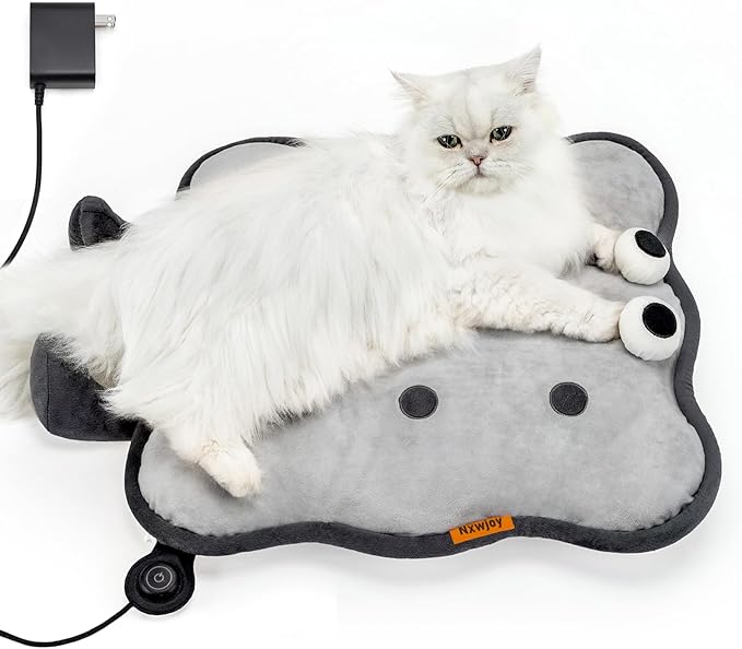 Heated Cat Bed for Indoor Pets Cat Heating Pad Extra Large Electric Pet Heated Pad Adjustable Temp Pet Heating Pads with Removable Cover Biscuits Grey 21"X 21"