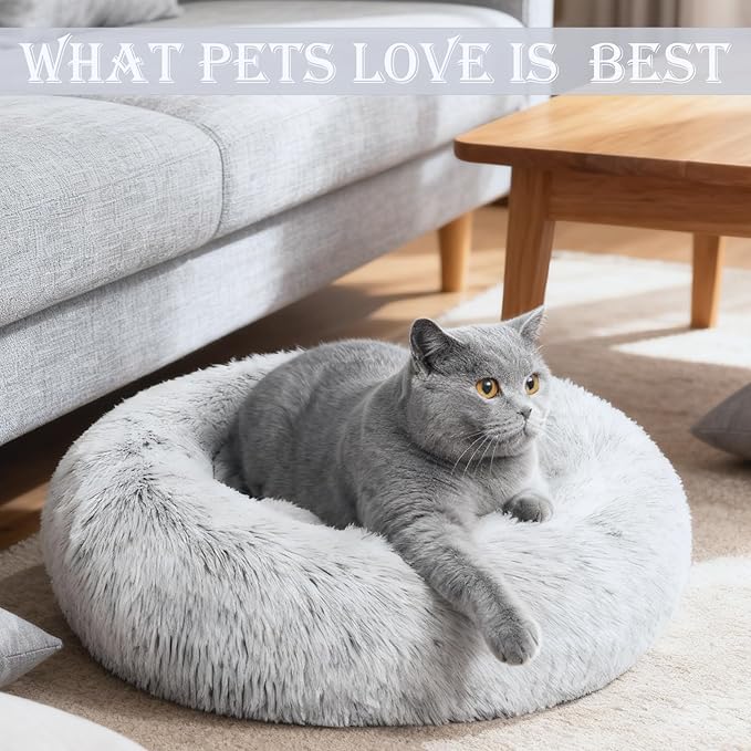 Calming Dog & Cat Bed for Extra Large Small Medium Sized Pet, Donut Washable Comfort Fluffy Warm Round Mat for Puppy Kitten, 8 Size Essentials Furniture Supplies Indoor