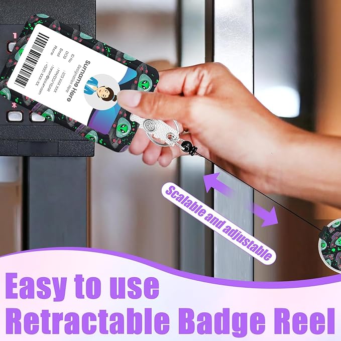 Cute Alien Spaceship ID Badge Holder with Lanyard, Retractable Lanyards for ID Badges Name Tag Clips, Funny Nurse Teacher Office Student Gift
