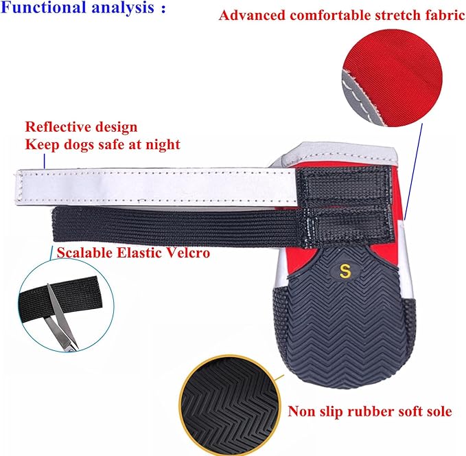 LINXDB (4 Pack) Dog Shoes for Large Dogs, Medium Dog Boots & Paw Protectors for Winter Snowy Day, Summer Hot Pavement, Outdoor Walking, Indoor Hardfloors Anti Slip Sole (Black, XL: 2.75"x3.15"(W*L))