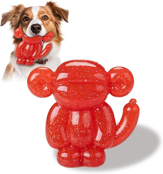 Allcoke Monkey Dog Chew Toy, Indestructible Dog Rubber Toy for Medium & Large Dogs, Tough No Stuffing Puzzle Toy, Anxiety Relief & Dental Care, Interactive Cognitive Toy, 4.92inch (RED)