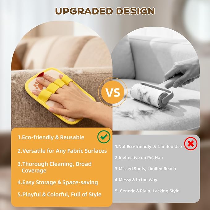 Pet Hair Removal Glove，the Magic Brush Electrostatic Pet Hair Remover，Furhero Gloves Mitt Dog Cat Grooming Tool，Fur Hero Reusable for Furniture Clothes Couch Cleaning 6PCS Box