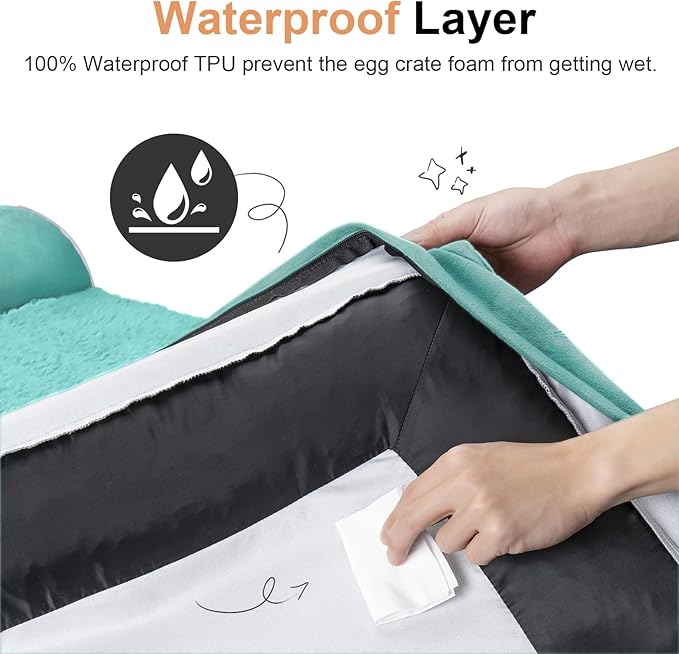 Large Dog Bed Orthopedic Washable: Jumbo Dog Bed Bolster Extra Large Dogs Egg Crate Foam Sofa Couch Waterproof Removable Cover - Aqua Blue