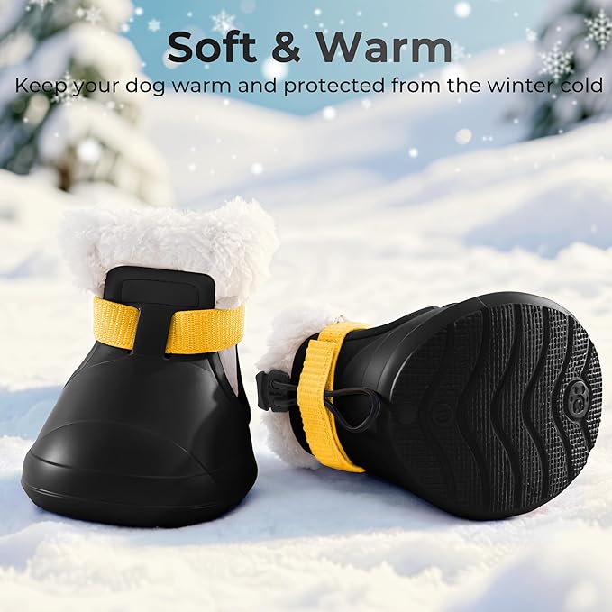 Dog Shoes for Small Medium Large Dogs,Winter Dog Snow Boots & Paw Protectors Waterproof for Cold Weather & Hard Floors,Adjustable Anti-Slip Dog Booties with Removable Wool Liner(Black, 5)