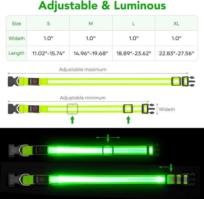 Vizpet LED Dog Collar, Light Up Dog Collar Adjustable USB Rechargeable Super Bright Safety Light Glowing Collars for Dog(Small,Green)
