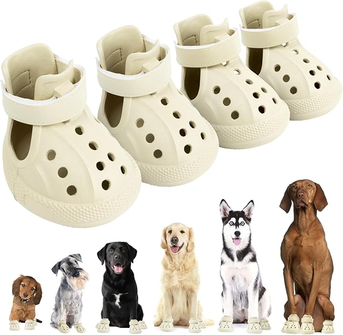 Dog Sandals, Breathable Dog Shoe for Hot Pavement, Anti-Slip & Paw Protectors Pet Shoes for Indoor/Outdoor Walking. Dog Boots for Small, Medium & Large Dogs (Beige, 4PCS)