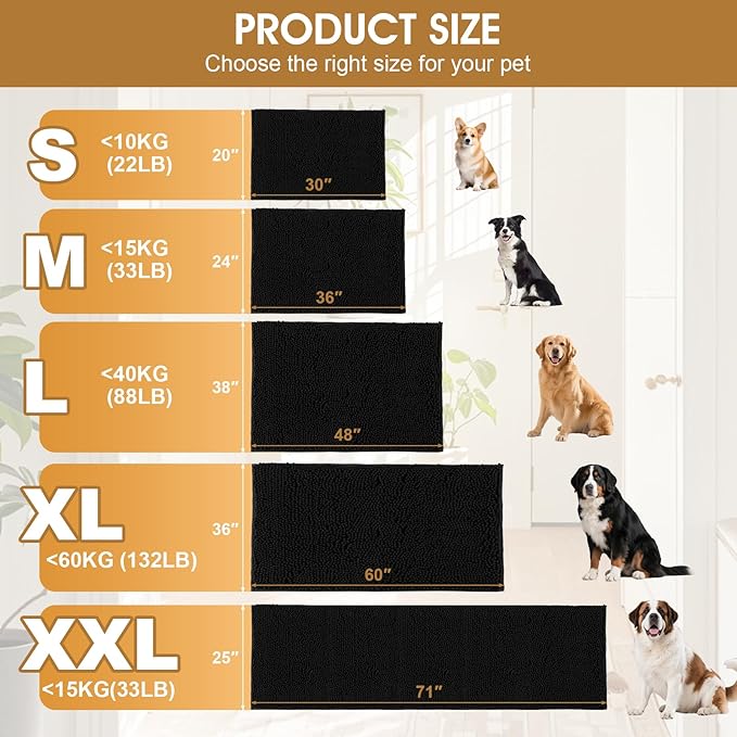 IM HOME Large Dog Door Mats for Muddy Paws, 48" x 30" Chenille Absorbent Mud Mat for Dogs, Non Slip Heavy Dog Rugs for Muddy Paws, Soft Indoor Door Mat for Entryway, Mud Paw, Inside Floor, Black