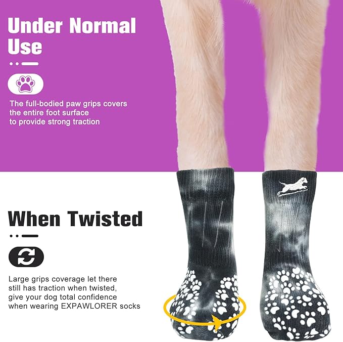 EXPAWLORER Anti Slip Dog Socks to Prevent Licking Paws, Dog Shoes for Hot Pavement, Dog Booties for Small Medium Large Senior Dogs, Traction Control Boots & Paw Protectors for Hardwood Floors