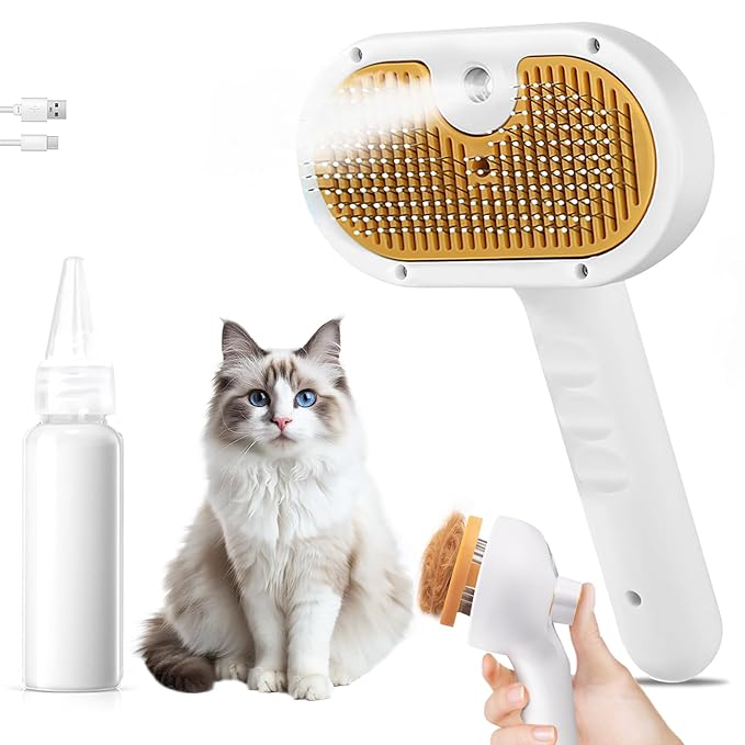 Pet Steam Brush Dog Cat 2025 New Grooming Comb for Shedding, Floating Hair, Smooth & Detangling, Gentle Cool Mist Softens Hair Reduces Static Helps Pets Who Dislike Bathing
