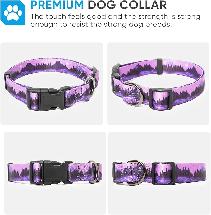 HEELE Dog Collar, Adjustable Soft Dog Collar for Small Medium Large Dogs,Floral Patterned Puppy Collars with Quick Release Buckle M Length 13.39''-20.87''