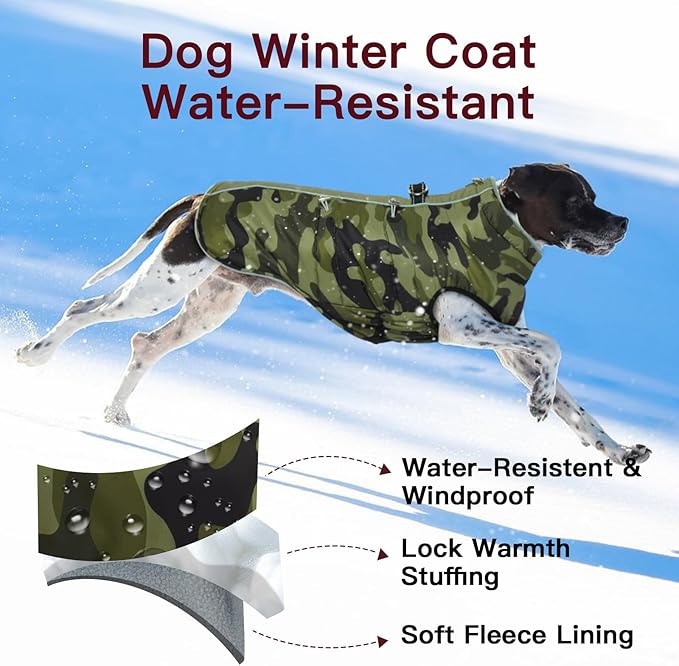 Medium Dog Coat - Warm Zip Up Snowsuit Dog Harness Vest, Reflective Water-Resistant Dog Jacket for Medium Dogs - Camouflage