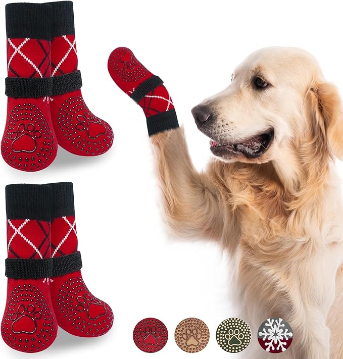 BEAUTYZOO Non Slip Dog Socks to Prevent Licking Paws -Dog Boots & Paw Protectors with Grippers on Hardwood Floors, Dogs Shoes for Hot/Cold Pavement Small Medium Large Senior Dogs Booties
