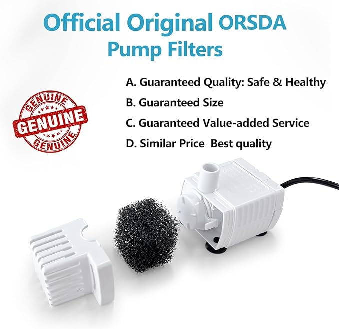 ORSDA Cat Water Fountain Pump Filters Pet Water Fountain Pump Sponges Compatible with All ORSDA/ZeePet Stainless Steel Dog and Cat Water Dispenser Black Filters Universal for All Models (8PCS)