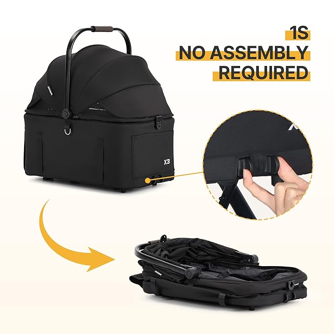 X3 2 in 1 Pet Stroller for Medium or Two Small Dogs & Cats 4 Wheels Lightweight Foldable Carrier Dog Stroller with Waterproof Weather Cover Cup Holder,Storage Basket(Black)