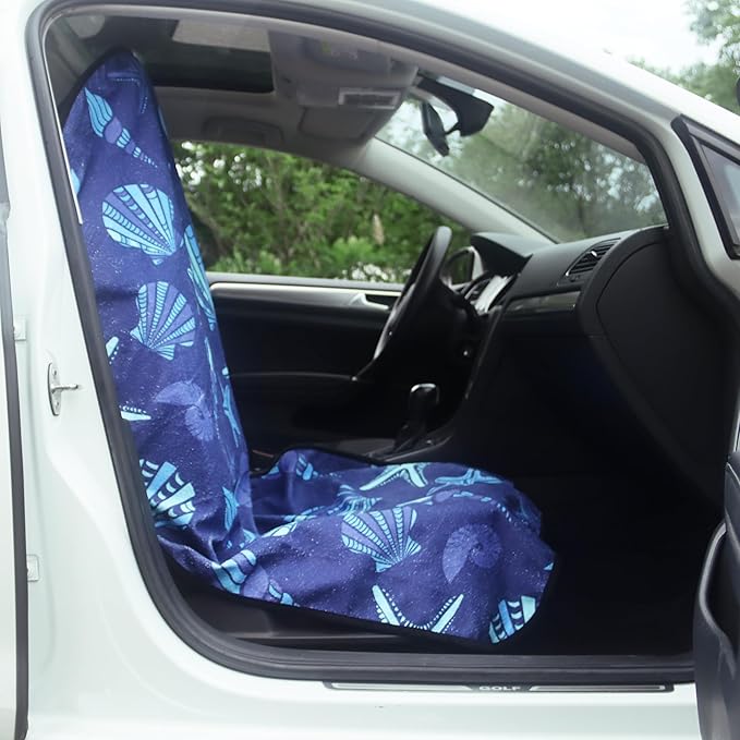 LoyaGour Car Seat Cover Protector Front Seats,for Gym Workout,Running,Swimming,Beach and Hiking,Waterproof Sweat Towel Bucket Seat Covers for Cars SUV Trucks (Conch Shells Starfish, 1Pcs)