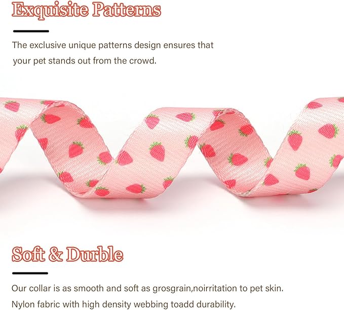 Pink Strawberry Pattern Dog Collar with Buckle Adjustable Safety Nylon Collars for Small Medium Large Dogs, Cute Stylish Girl Boy Christmas Dog Collar(Pink Strawberry,L)
