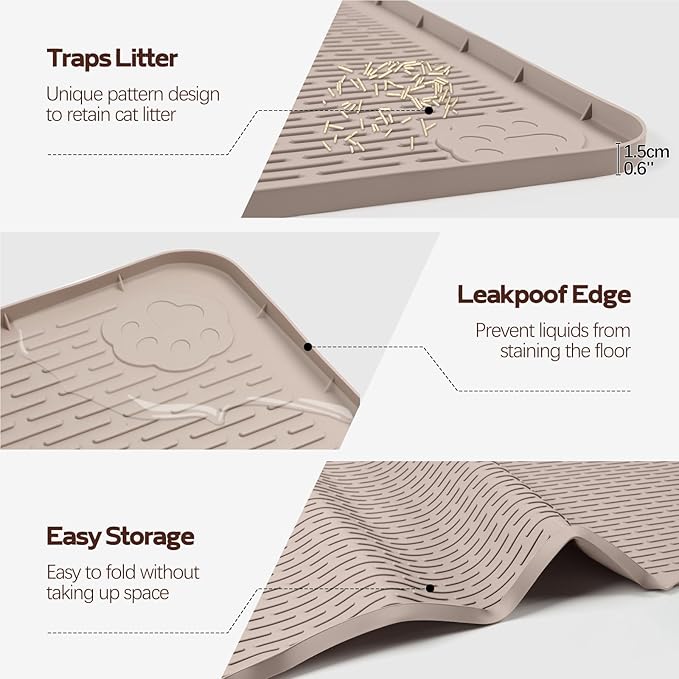 Cat Litter Mat, XL Extra Large 57" x 40" Silicone Mat Litter Trapping Mat for Scatter Control, Soft on Kitty Paws, Easy to Clean (Khaki)