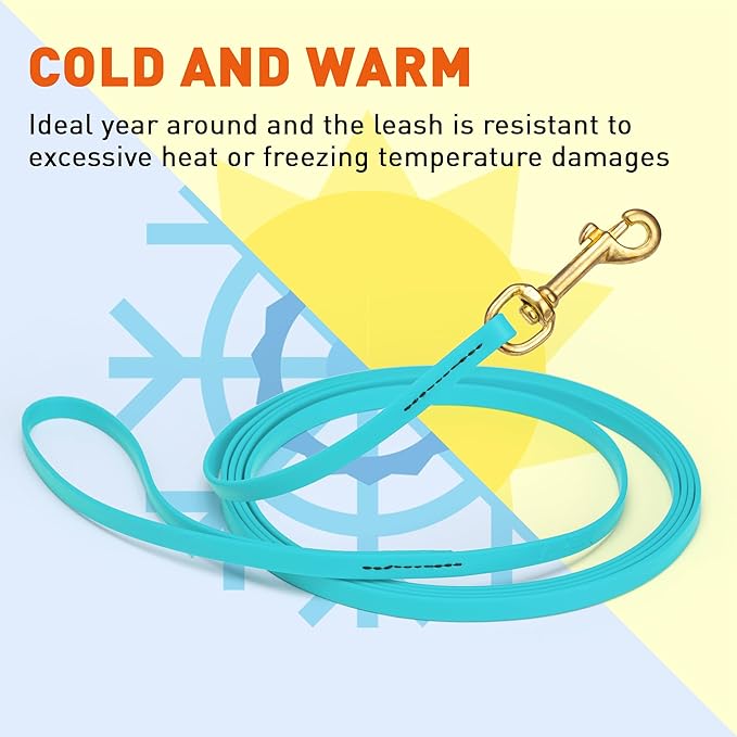 Viper Biothane K9 Working Dog Leash Waterproof Lead for Tracking Training Schutzhund Odor-Proof Long Line with Solid Brass Snap for Puppy Medium and Large Dogs, 10ft Sky Blue